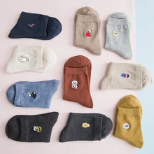 Осень зима женские милые носки вышивка мультфильм японский корейский стиль женские забавные носки на осень 118