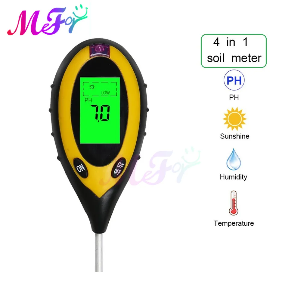 

4 In 1 Digital PH Meter Soil Moisture Monitor Temperature Sunlight Tester For Gardening Plants Farming With Blacklight