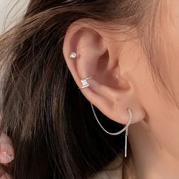 

LISM 1 Pair 925 Sterling Silver Gothic Geometric Lightning Ear Line For Women Girl Ear Clips Long Tassel Earrings Free Shipping