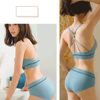 

Sports Underwear Set Cross Straps Without Rims Letter Knit Tube Top+Briefs Set Safety And Environmental Protection Affordable QH