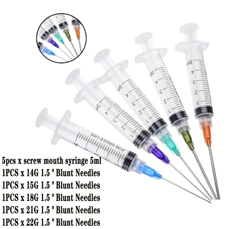 1/5pcs 5/10ml Capacity Syringe Crimp Sealed with Blunt Needle Tips & Caps Transparent Syringes For Industrial Glue Oil Ink Usage Cabinet Locks Hardware