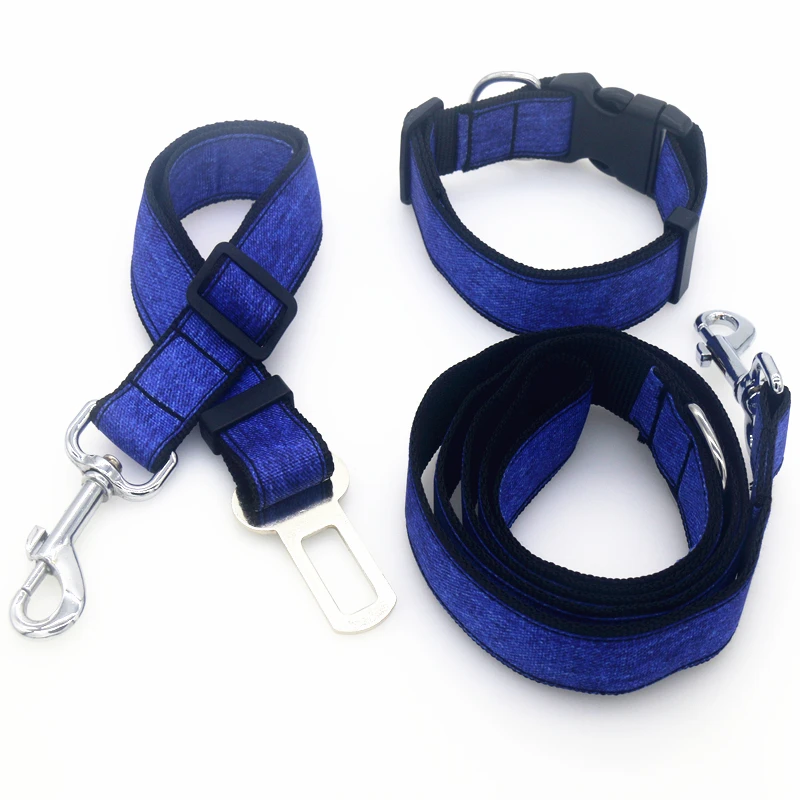 

DUWES 1'' 25mm Dog Collar Seat Belt Leash Jean Denim Personalized Adjustable High Quality Ribbons Pet Collars D1592