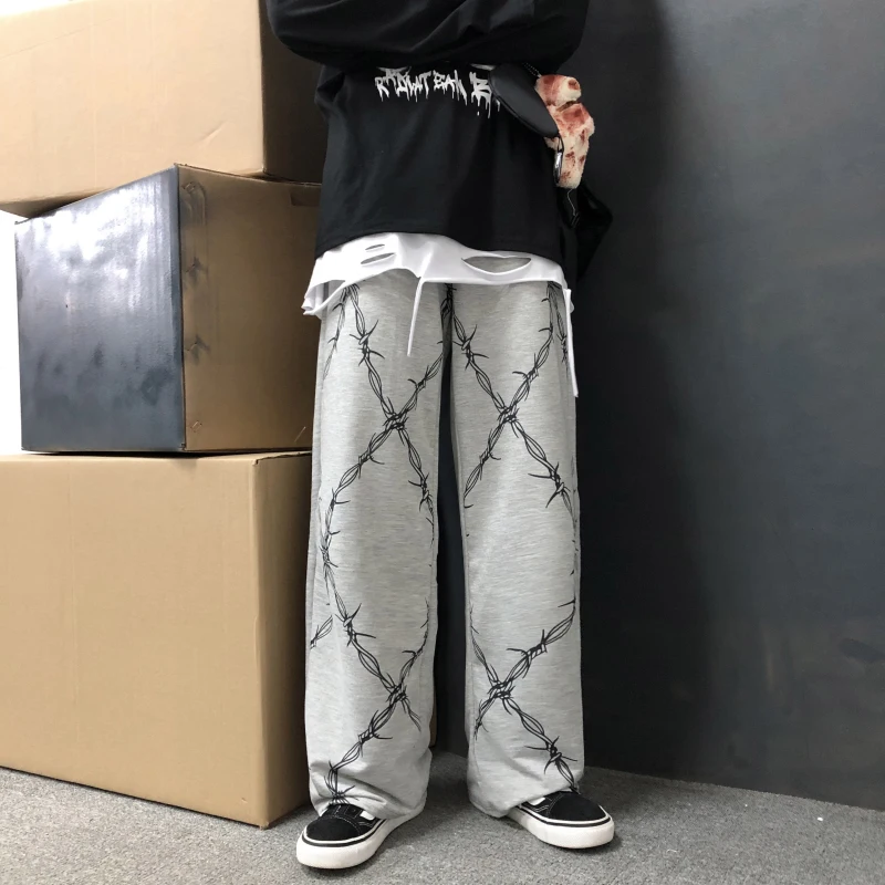 Woherb Harajuku, винтажные женские штаны с принтом, высокая талия, прямые, широкие, повседневные, свободные, корейская мода, новая уличная одежда 91089