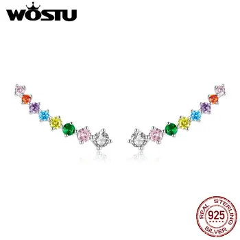 

WOSTU Real 925 Sterling Silver Rainbow Bubble Stud Earrings Colorful Earrings For Women Fashion Silver Jewelry CTE448