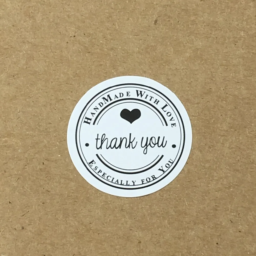 

500PCS/Lot 3cm Round THANK YOU Labels White Stickers Handmade With love Stickers Labels Paper Scrapbook Seal Adhesive Label