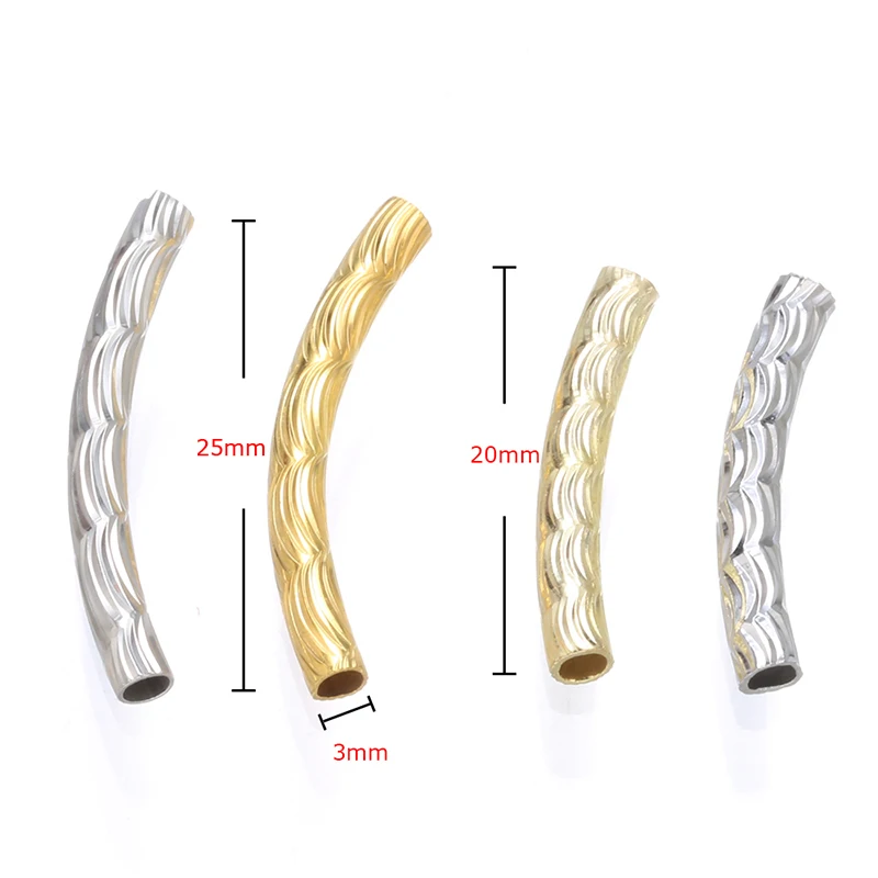 

30 pcs smooth curved tube spacer bead connectors for bracelet earrings silver rose gold plated jewelry findings accessories