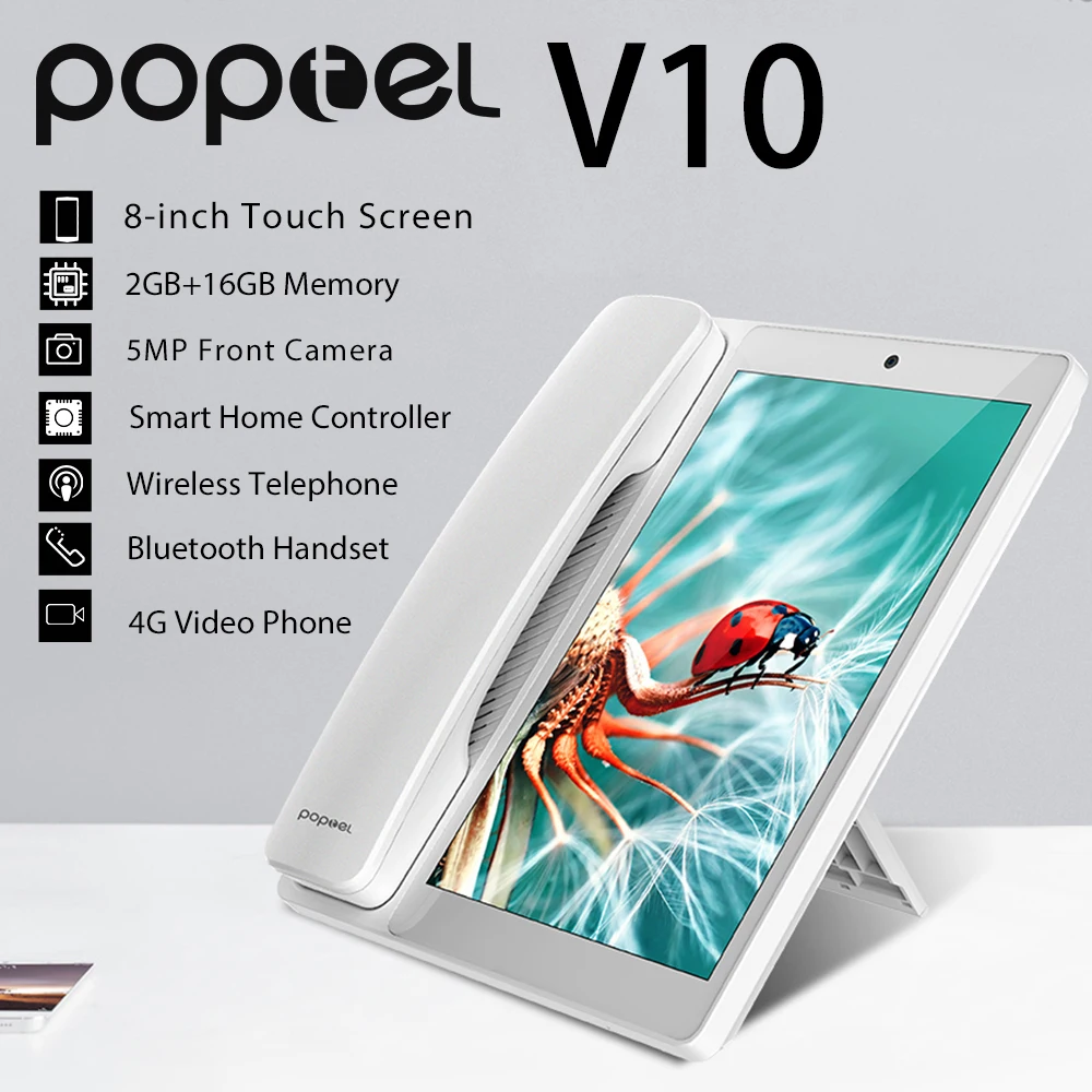 Poptel V10 Google Play видеофон 8 дюймов 2 ГБ + 16 Гб Bluetooth гарнитура для дома и офиса