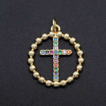

5pcs/lot 25x20mm 100% CZ Zircon DIY Jewelry Rainbow Cross Charm Pendant Wholesale Jewellwery Finding Supplies