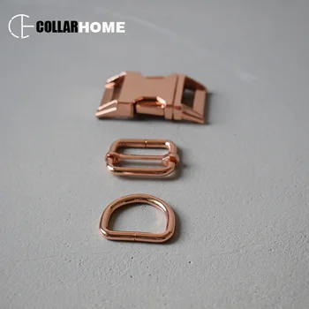 

200 sets metal quick release adjustment belt buckle safety clasp 1 inch 25mm D ring for bag dog pet collar accessories rose gold