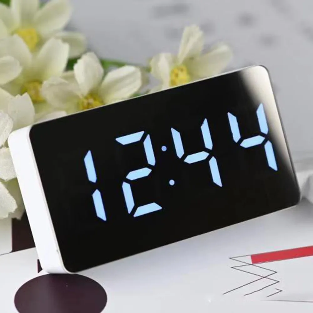 Temperature Display Night Light Led Alarm Clock Digital Battery Operated Mirror 