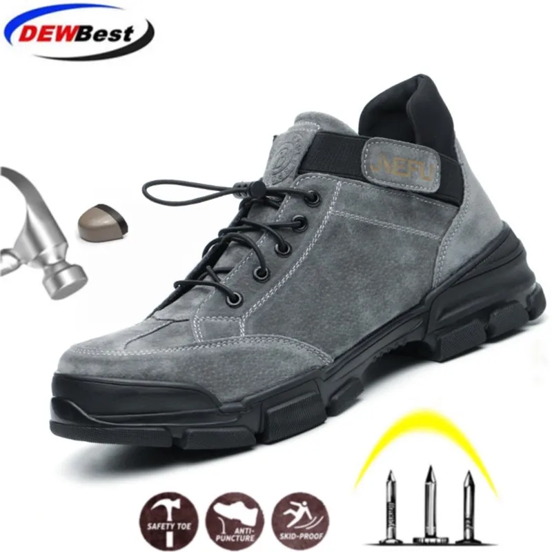 

DEWBEST Lightweight Breathable Anti-smashing Non-slip Construction Men's Steel Toe Safety Work Shoes Protective Footwear Boots