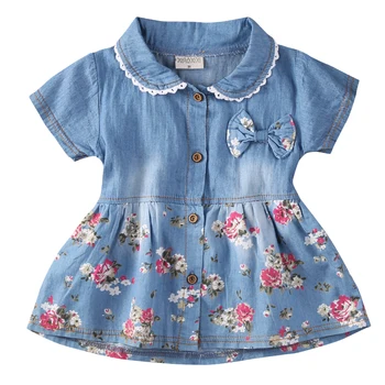 

New Summer Girl Flower Princess Denim Jean Dress Kid Baby Party Wedding Pageant Dresses Clothes Autumn