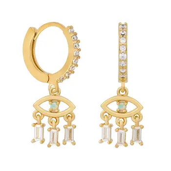 

cute lovey turkish evil eye drop dangle earring white bling baguette cz charm tassel dangling earrings