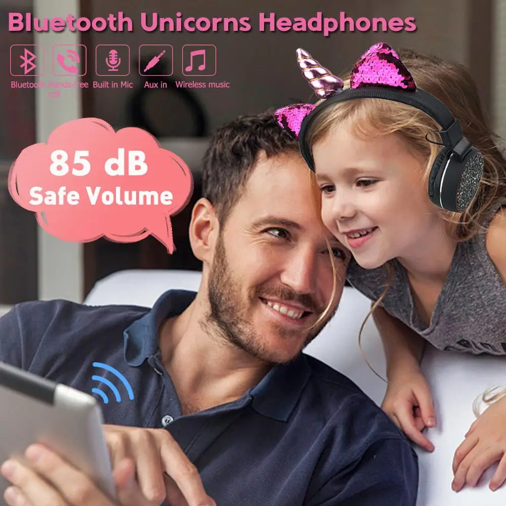 Детские наушники беспроводная Bluetooth гарнитура с единорогом стерео музыка