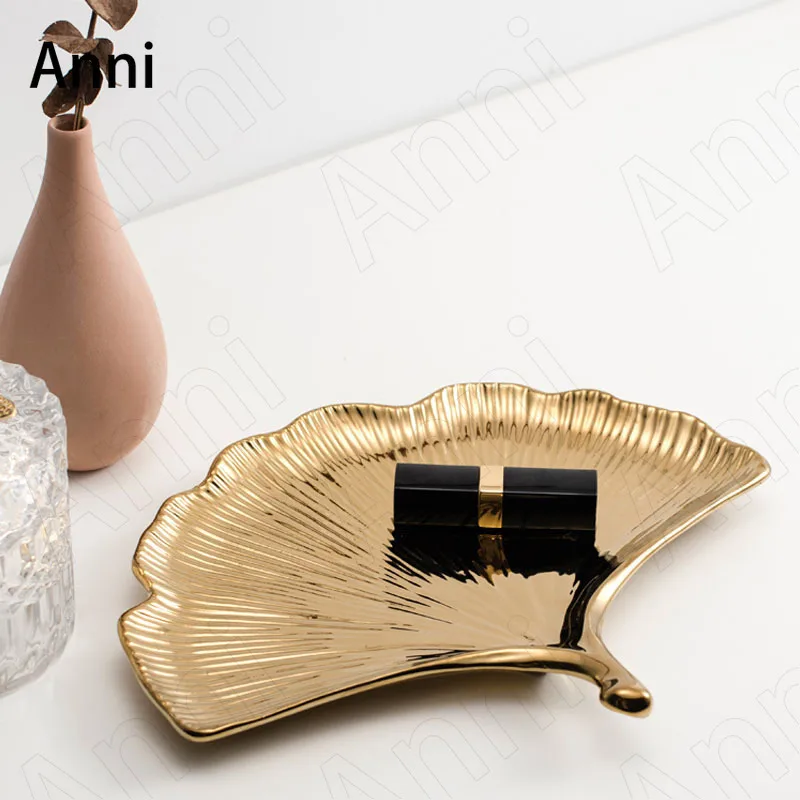 Creative Ginkgo Leaf Decorative Trays Nordic Modern Jewelry Perfume Cosmetic Ceramic Storage Tray Afternoon Tea Dessert Plates 5