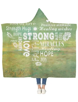 

Love Healing Words Green Hooded Blanket Bedspread Blankets Blanket Flannel Travel All-Season