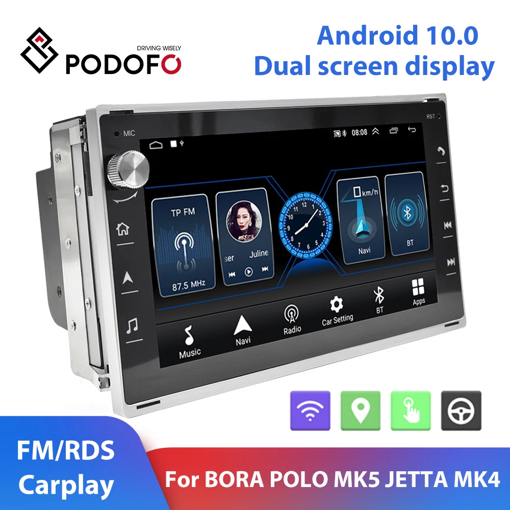Автомобильный мультимедийный плеер Podofo на Android 10 0 с 7 дюймовым дисплеем RDS FM GPS для