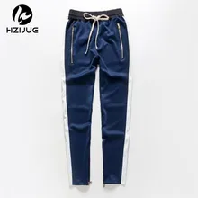 HZIJUE, новинка, мужские спортивные штаны с боковой полоской и молнией, мужские спортивные штаны в студенческом стиле, спортивные штаны с эластичной резинкой на талии, унисекс, все сезоны