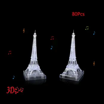 

3D Crystal Clear Flash Music Eiffel Tower Puzzle Jigsaw Building Block Model Kit Educational Toys Gift For Kids