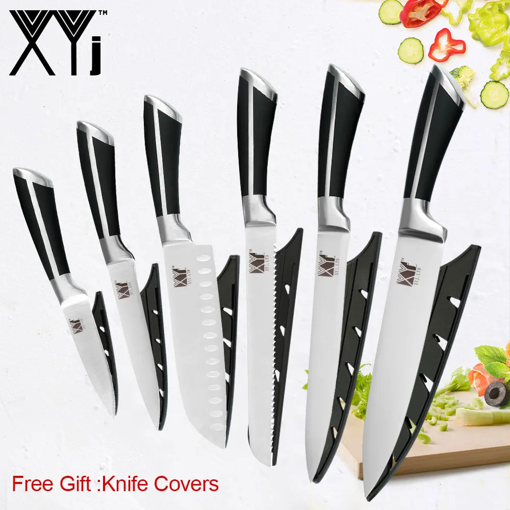 

XYj 3Cr14 Stainless Steel kitchen Knives Set Chef Knife For Meat Fish Vegetable Fruit POM Handle With Free Gift Knife Covers
