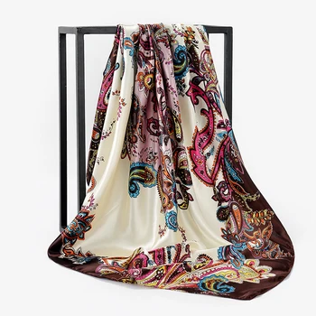 

Luxury Brand faux Satin Silk Scarfs foulard Square Head Wraps 2020 New Fashion Shawl 90*90cm 37 style Hijab Scarf Women