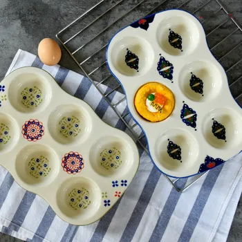 

Creative Ceramic Suffrey Baking Cake Mould Round 6-link Cake Baking Plate Non-sticking Cup Muffin Cake Mould Oven baking pans