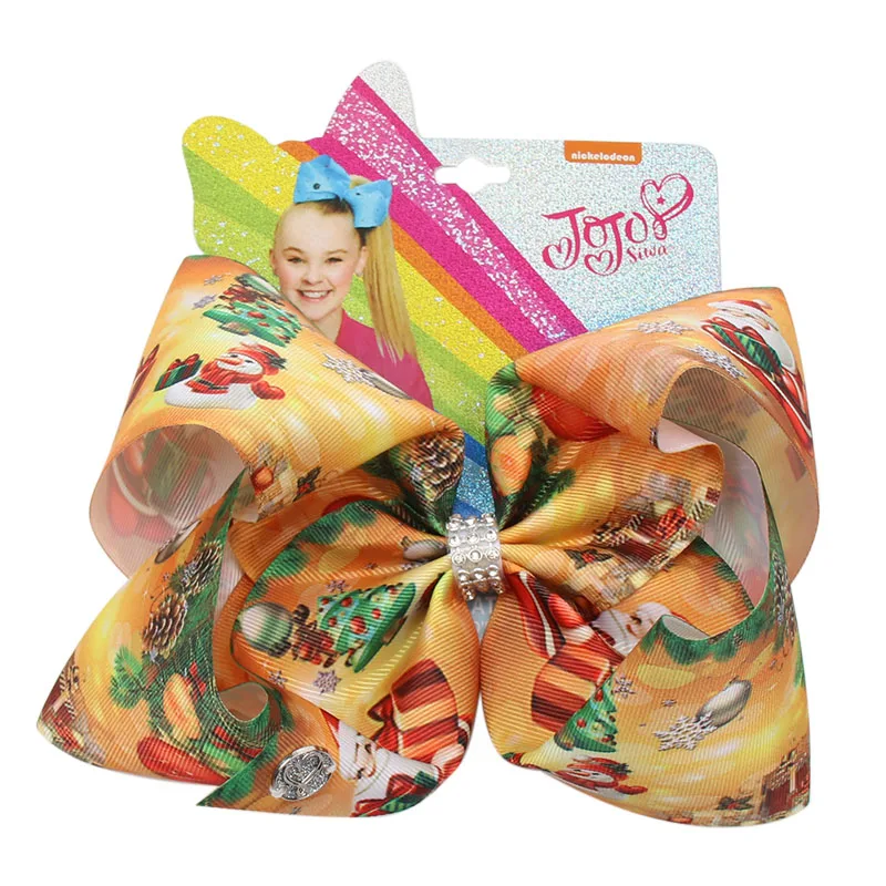 6 шт./лот " Рождество JOJO Siwa Большая лента JOJO банты милый Принт банты для волос Стразы узел заколка для волос модные аксессуары для волос