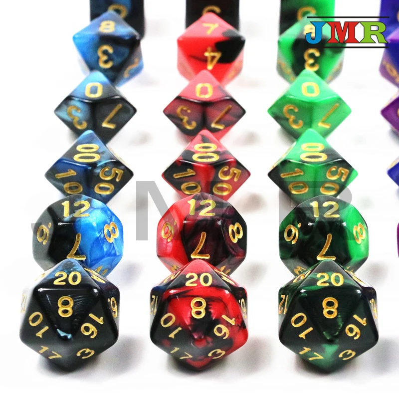 Набор из 7 штук двухцветных игральных костей Daodas De с эффектом туманности Poker DnD
