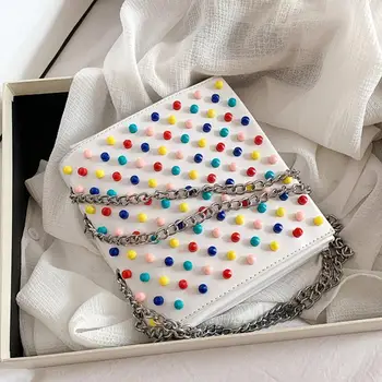 

Colored Rivets Flap Crossbody bag 2020 Fashion New High quality PU Leather Women's Designer Handbag Chain Shoulder Messenger Bag