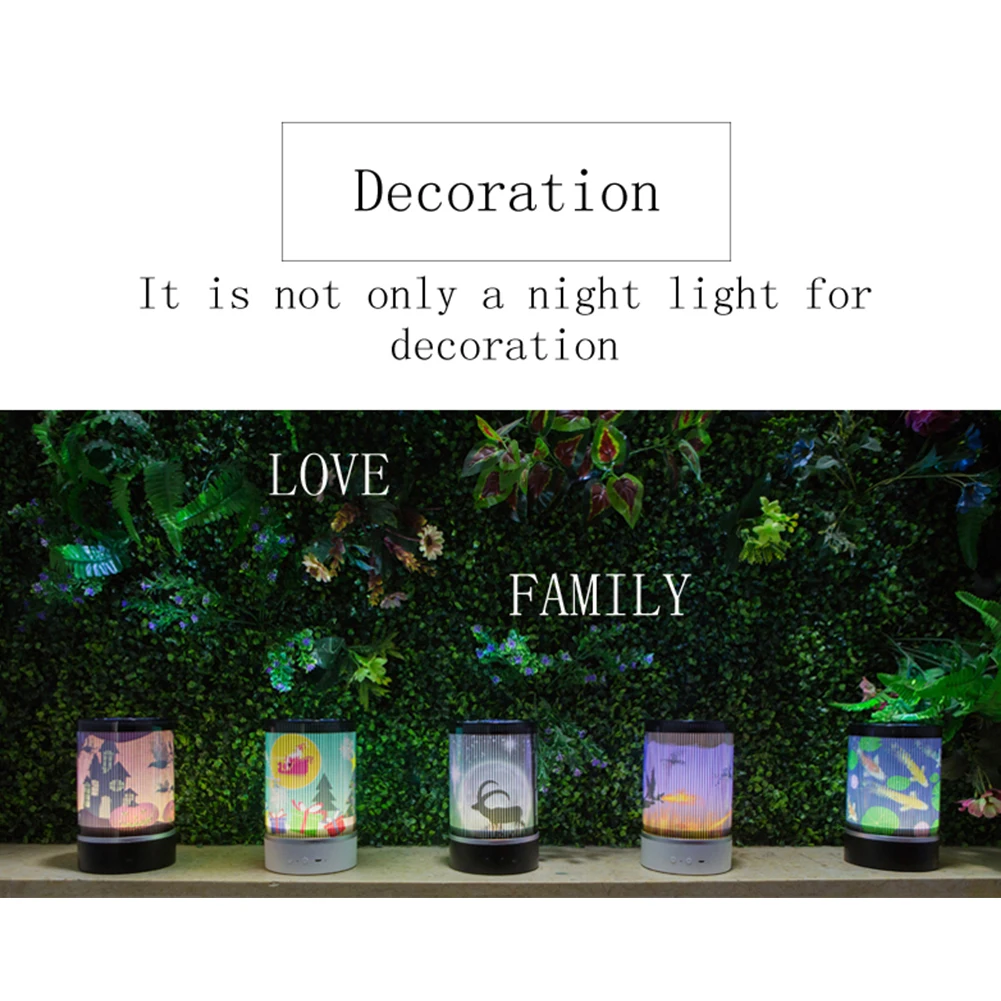 Remote Control Kids Room Animated Night Light Dimmable LED Projection Lamp Sleep Soothing Nursery Dynamic Birthday Gift Moving