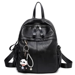 New Fashion Women Travel Backpack Designer Large Capacity Female Shoulder Bag Soft PU Leather Teenagers Black Schoolbag Bagpack