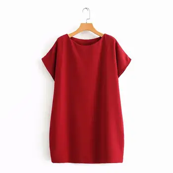 

2020 New Women Fashion Solid Color Simply Casual Loose Mini Dress Ladies Batwing Sleeve Basic Vestidos Chic Brand Dresses