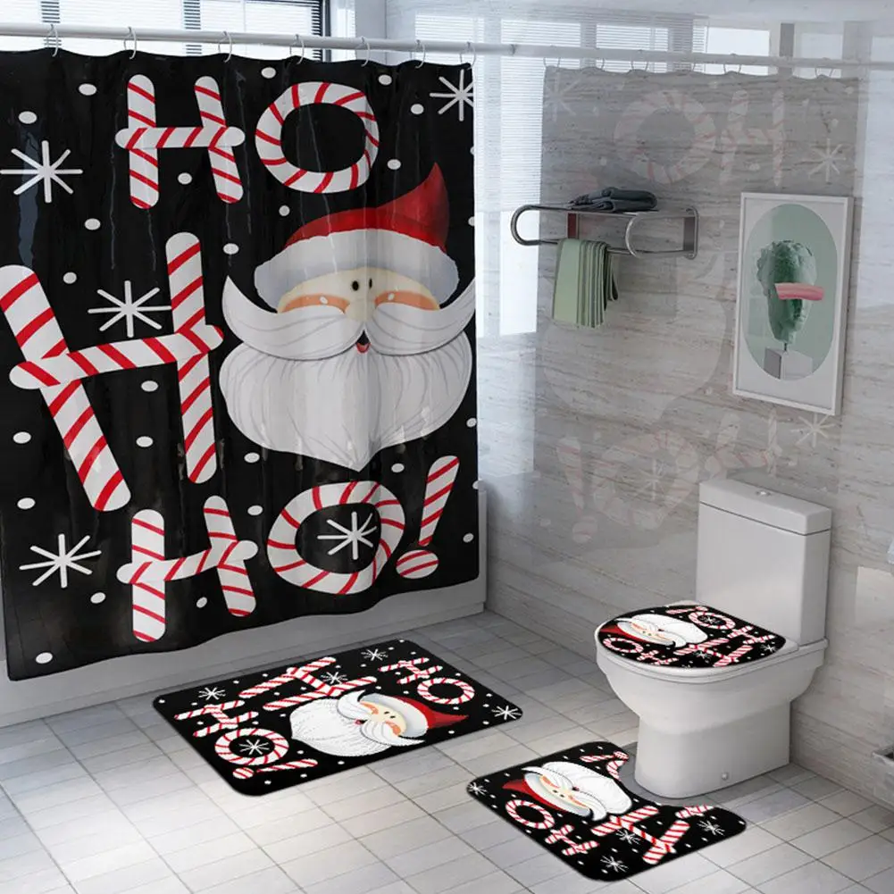 

Santa Claus Snowflake Print Bath Set/Shower Curtain/Toilet Mat Set Bathroom for Christmas Decoration Xmas Home Decor Supplies