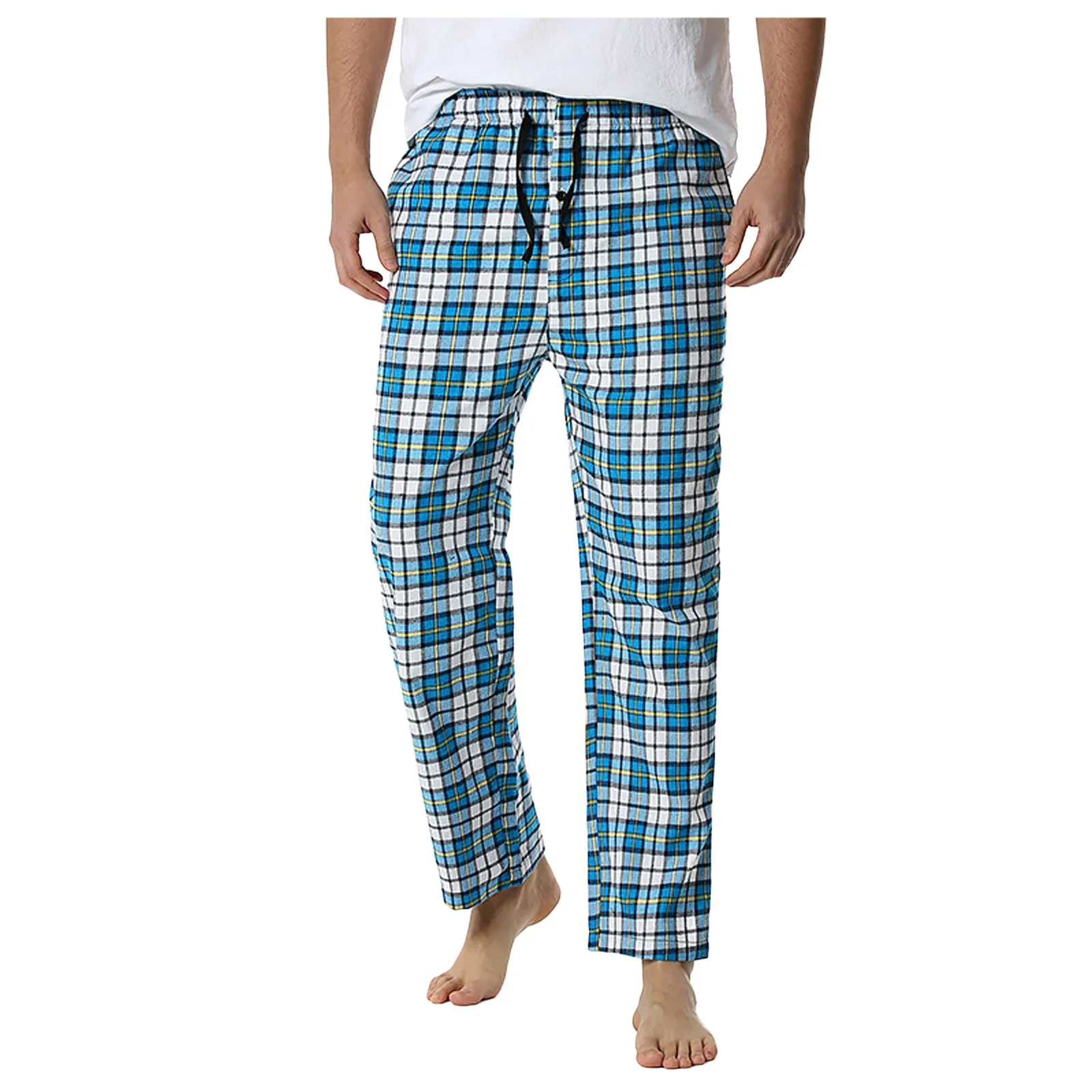 Men Pajama Pants Cotton Plaid Pants Lightweight Mid waist Sleep Lounge