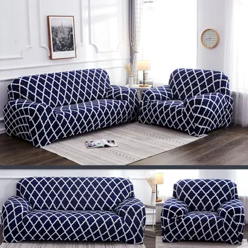

1/2/3/4 Seater Elastic Sofa Armchair Couch Cover Settee Stretch Removable Protective Living Room Slipcovers Brown/Navy Blue