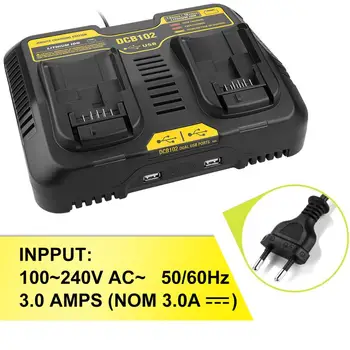 

Hot double charging postion with Dual USB Port DCB102 Li-ion Battery charger For DeWalt 12V 14.4V 18V 20V DCB200 DCB201 fast