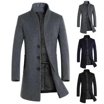 

2020 Fashion British Business Casual Long Slim Big Fit Size Pure Color Men's Long Sleeve Stand Collar Jacket Trench Coat