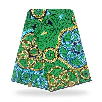 

New Style Green Color Real African Wax Print Fabric Hot Selling 100% Cotton Wax 6yards African Fabric Y20727-4