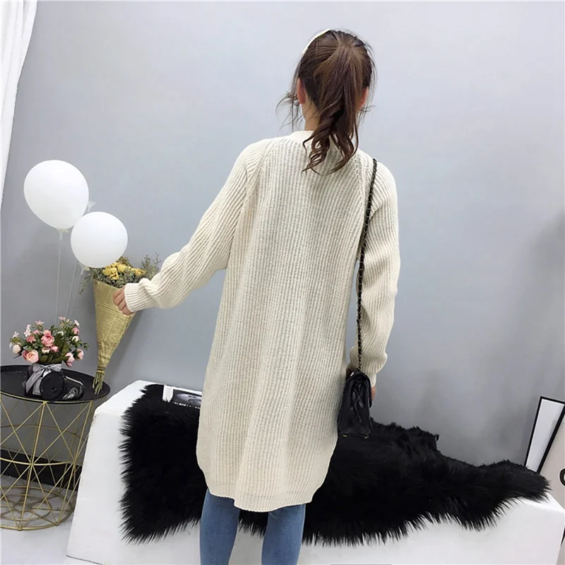 Knit cardigan Women Long Section Knitted Cardigan Long-sleeved Solid Color Sweater Jacket Autumn Plus Size Warm Jumpers coats