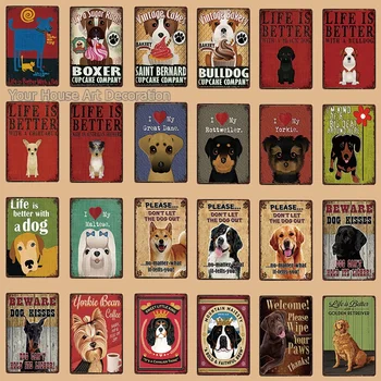 

Pet Shop Metal Sign Tin Dog Rules Picture Life Is Better with A Dog I Love Yorkie Poster Home Decor Bar Wall Art Painting 20*30