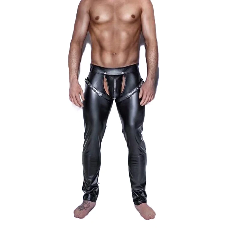 

Faux Leather Wetlook Trousers Bodysuit Overalls Party Clubwear Sexy Lingerie for Men