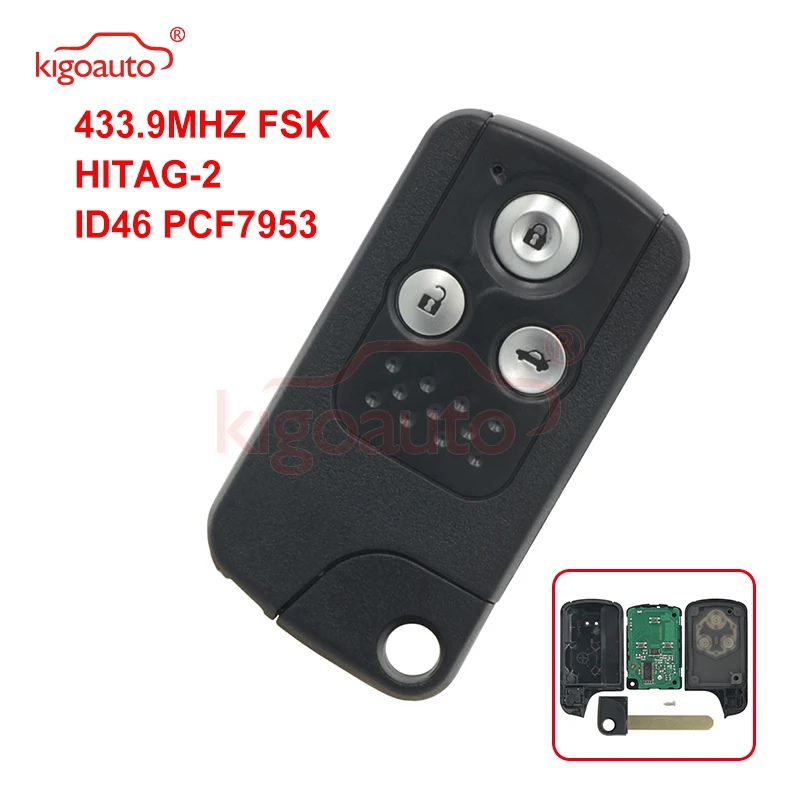 Kigoauto Intelligent Smart Remote Key Keyless Entry Fob Smart key 3 button 434Mhz for Honda Accord Spirior Crosstour