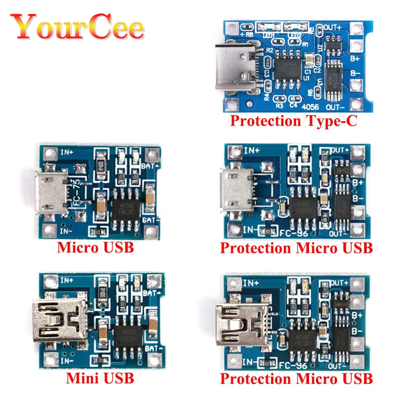 Зарядная плата 18650 для литиевой батареи с разъемом Micro USB Type-C 5 В 1 А модуль