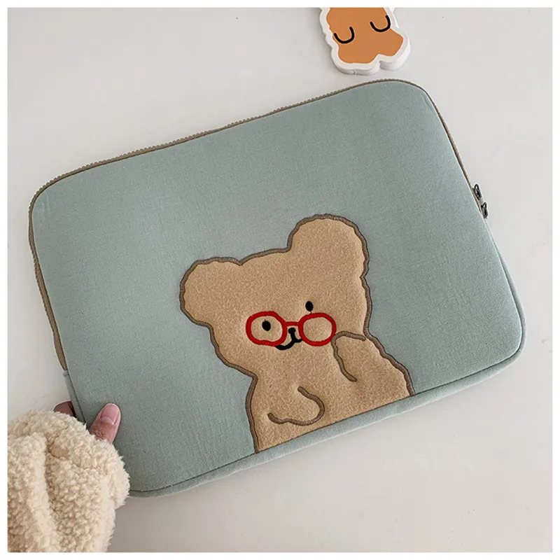 Funda de portátil de moda coreana para tableta, bolsa interior para portátil de 15 pulgadas, con dibujos animados de oso, Ipad Pro 9,7, 10,5, 11, 13 pulgadas