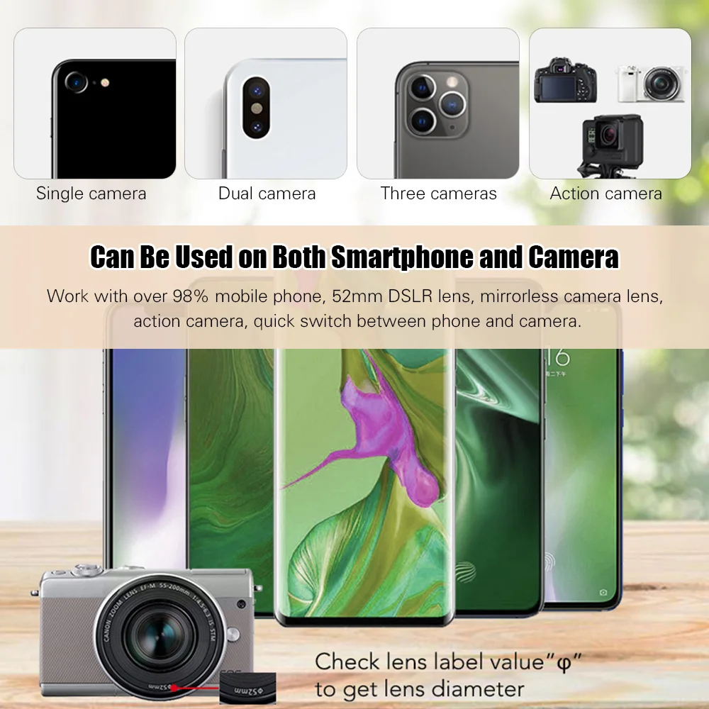 mobile camera lens APEXEL APL-52UV-7G 7in1 Lens Filter Kit 52mm ND32 Filter Lens CPL Lens 6-Point Star Filter 52mm Grad Filters for iPhone xiaomi mobile lens 18x25