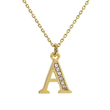 Gold Color 26 Initial Letter Zircon Filled Pendant Necklace for Women Men Link Chain Wedding Birthday Jewelry