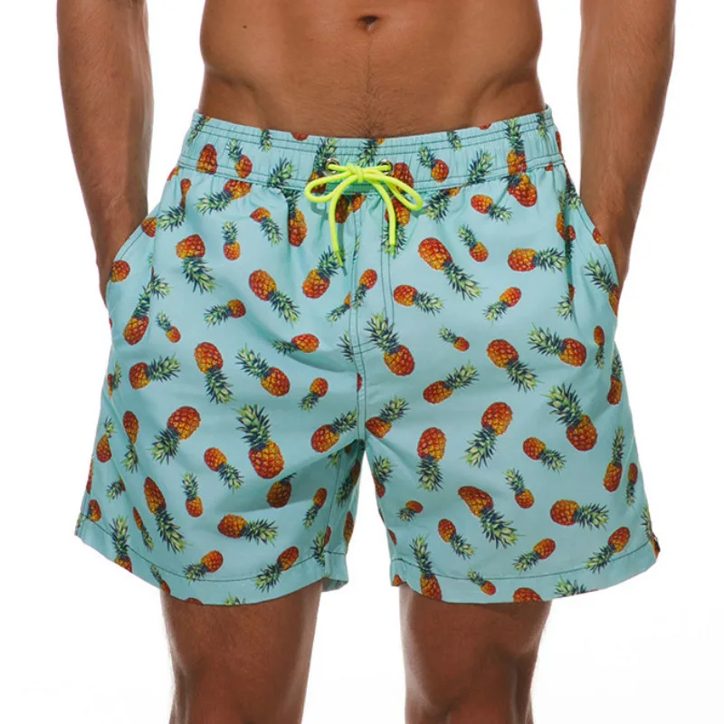 Swimming Trunks Pineapple-Pattern Short Quick-Drying Beach with Mesh-Lining Breathable