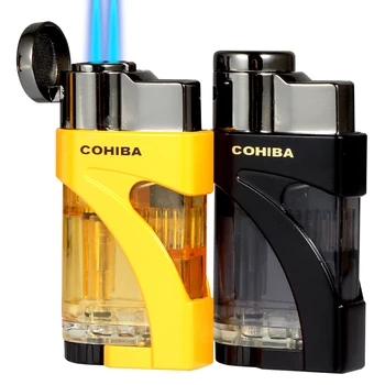 

COHIBA Plastic Metal Cigar Lighter 2 Jet Torch Lighters Cigarette Portable Blue Flame Turbo Lighter Gift Box