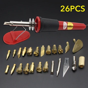 

26 Pcs Electric Soldering Iron Gourd Wood Board Painting Tool Multifunctional Flower Engraving Wood Burning DIY Kit EU/UK/US