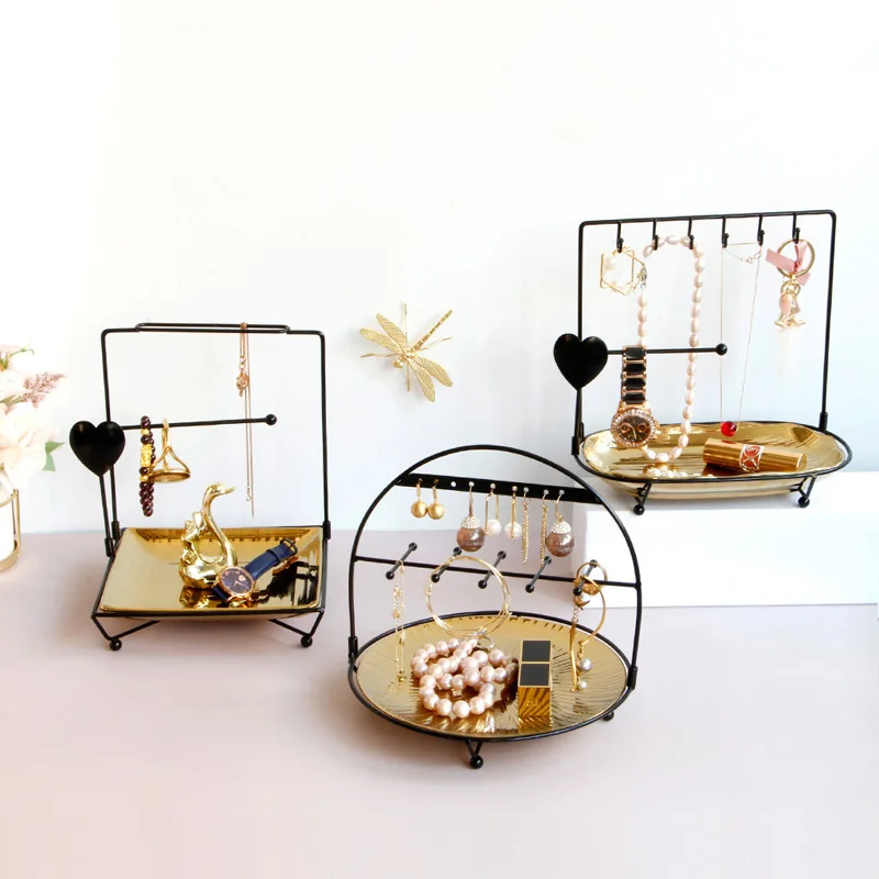 

Nordic style iron ceramic combination collection rack tabletop jewelry cosmetics box removable organizer